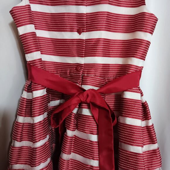 Jona Michelle Red White Stripe Party Dress Sleeveless with Faux Fur Shrug Sz 12 - Picture 8 of 13
